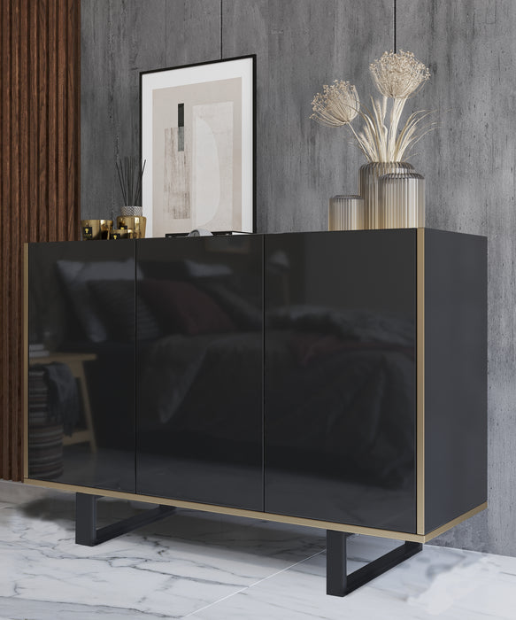 Gloss 53" Wide Sideboard with 3 Cabinets and 3 Shelves, in White & Black
