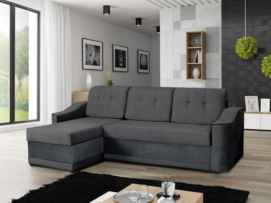 Nemo Universal Sectional Sofa with Hidden Storage and Convertible Sleeper; Brown & Gray