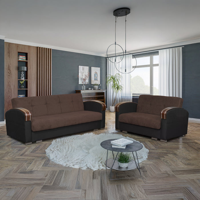 Samantha Stylish Sofa & Loveseat With Wood Arms