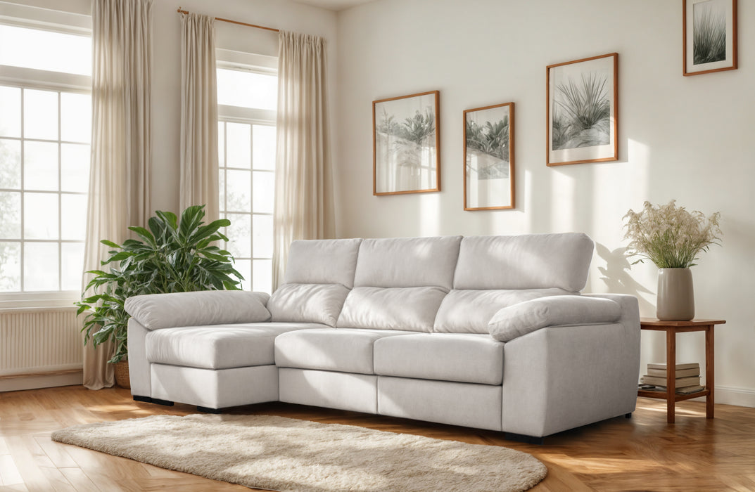 Leo Sofa Sectional 128" L-Shape Sectional Sofa with Storage and Style in Beige