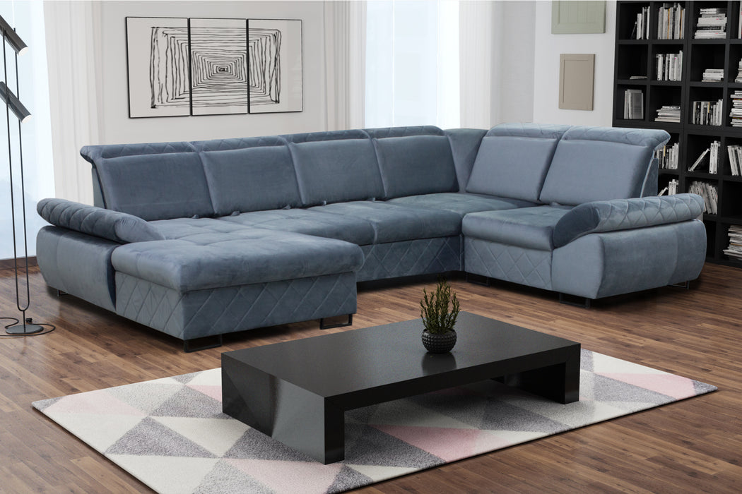 "Selly" | 136" Wide | Corner Sectional Sofa | Adjustable Backrest, Sofa Bed | Storage