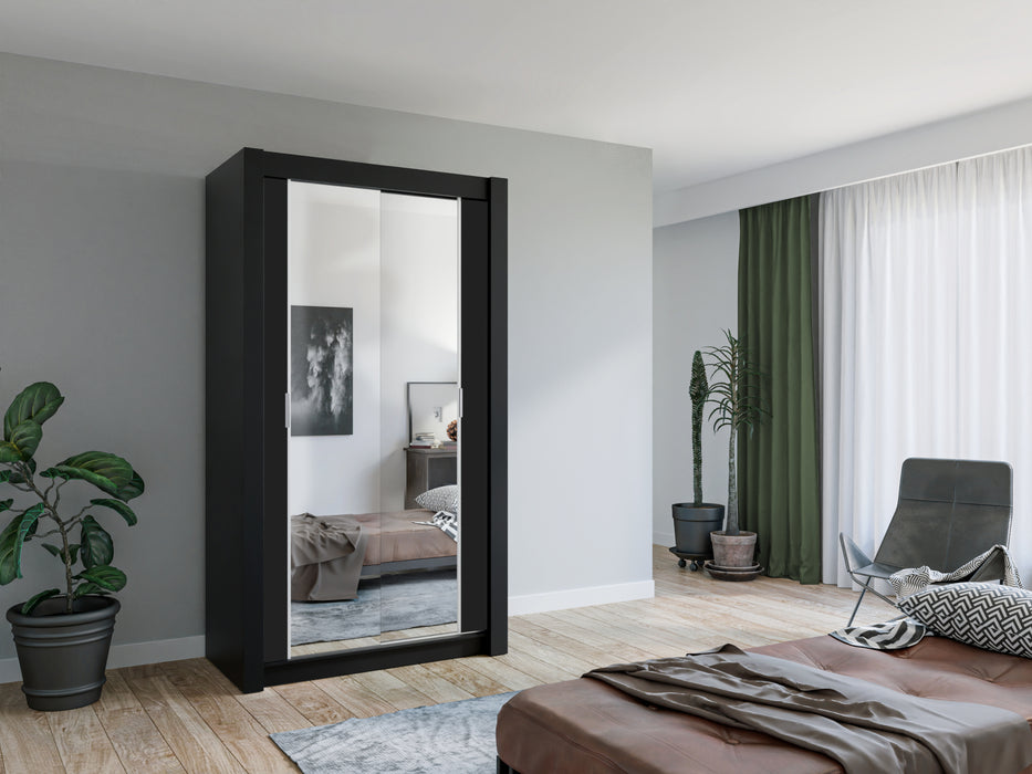 Chico Sliding Door Mirrored Wardrobe in Gray, Black, Wenge, White Colors