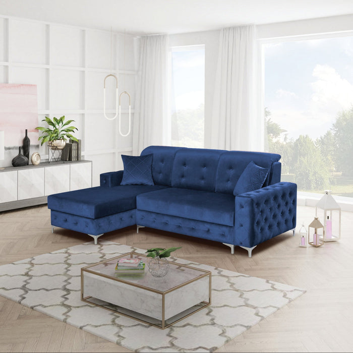 Verso 93" Tufted L-Shape Sectional Sofa with Storage and Style in Blue or Gray