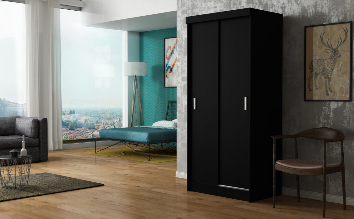 Simple Closet 36" Sliding Door Armoire with Shoe Shelf in Gray, Black, Wenge, White Colors