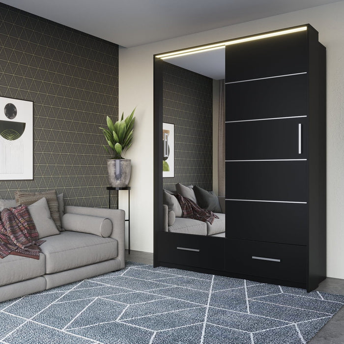 Sylvia Sliding Door Wardrobe with 2 Drawers and LED Light