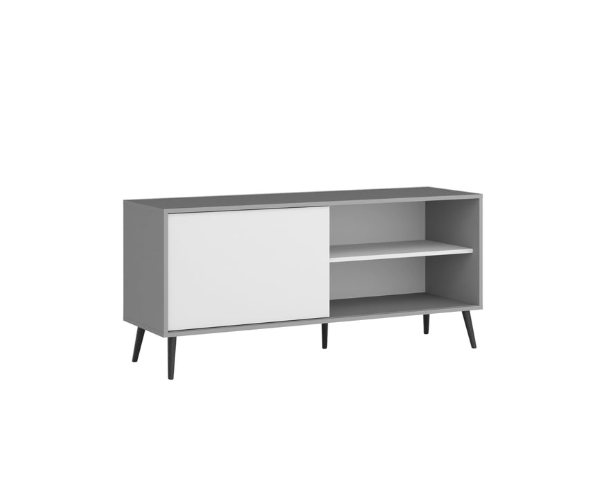 Up to 60" TV Stand | Retro Modern | White & Grey | "Atlanta" | TV Stand with Concealed Storage