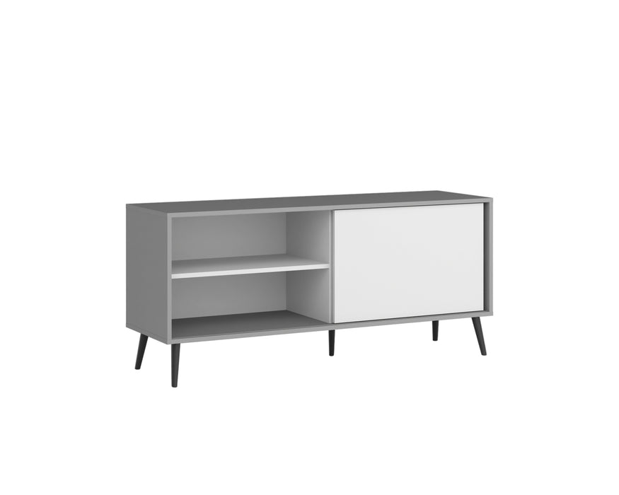 Up to 60" TV Stand | Retro Modern | White & Grey | "Atlanta" | TV Stand with Concealed Storage