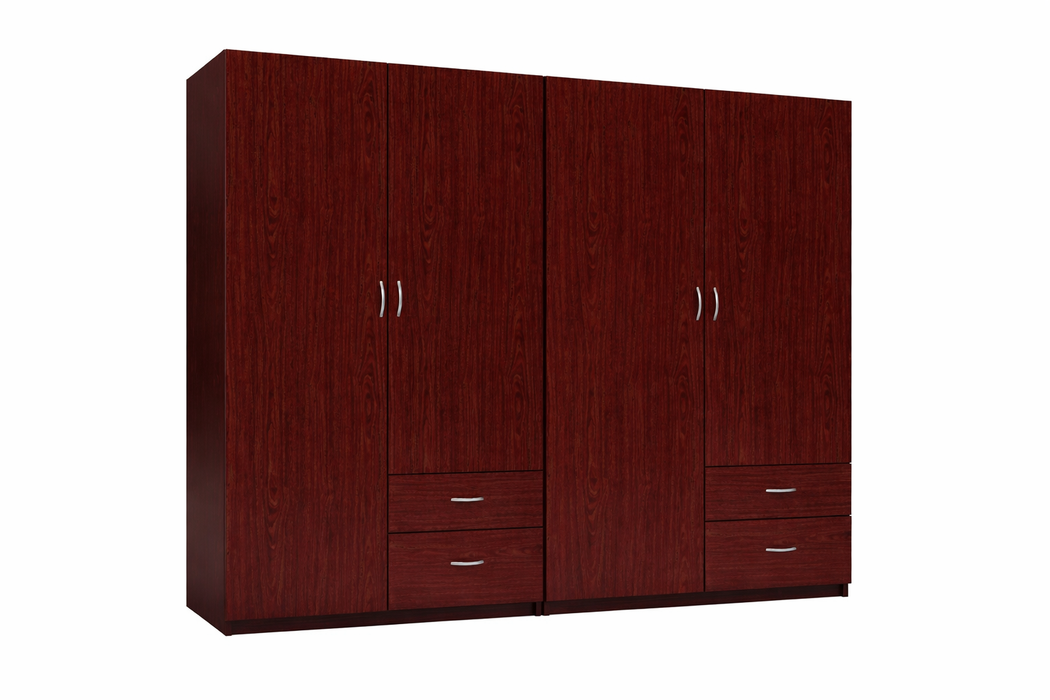 Monaco 71" Double Door Wardrobe Closet with Drawers, Hanging Rod & Mirror