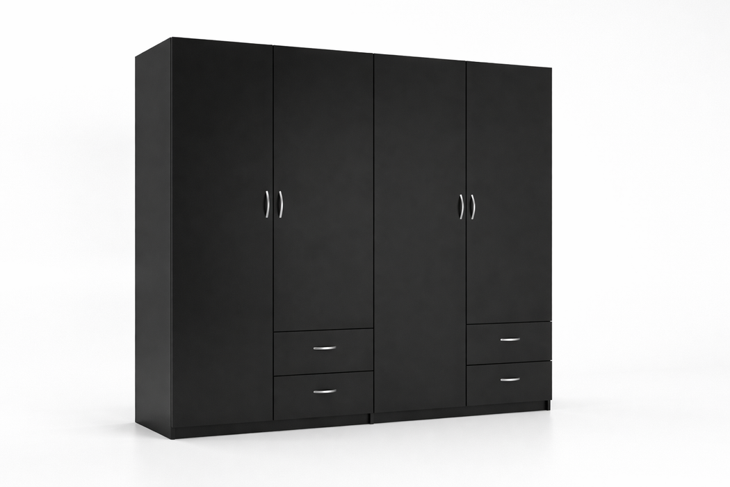 Monaco 71" Double Door Wardrobe Closet with Drawers, Hanging Rod & Mirror
