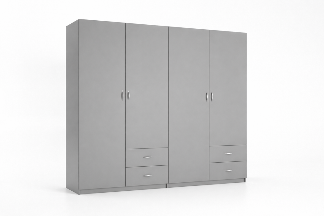Monaco 71" Double Door Wardrobe Closet with Drawers, Hanging Rod & Mirror