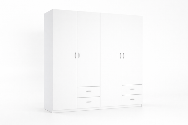 Monaco 71" Double Door Wardrobe Closet with Drawers, Hanging Rod & Mirror