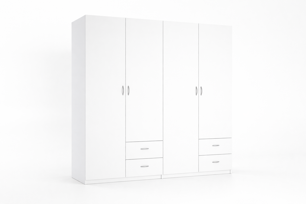 Monaco 71" Double Door Wardrobe Closet with Drawers, Hanging Rod & Mirror