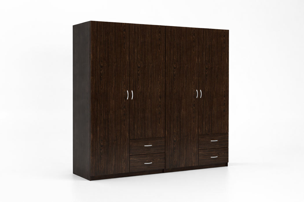 Monaco 71" Double Door Wardrobe Closet with Drawers, Hanging Rod & Mirror