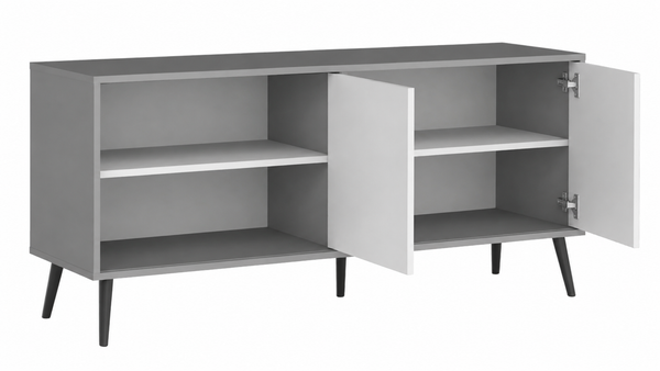 Up to 60" TV Stand | Retro Modern | White & Grey | "Atlanta" | TV Stand with Concealed Storage
