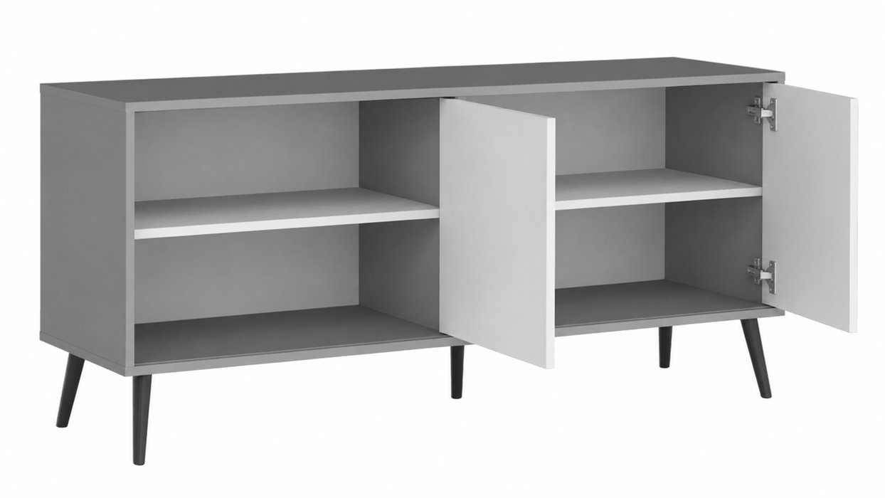 Up to 60" TV Stand | Retro Modern | White & Grey | "Atlanta" | TV Stand with Concealed Storage