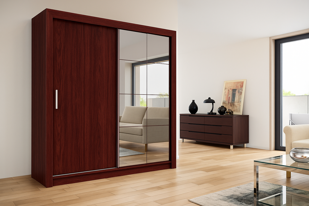 Sleek Sliding Door Mirrored Wardrobe | Peso | Wood Closet | Gray, Black, Venge, White