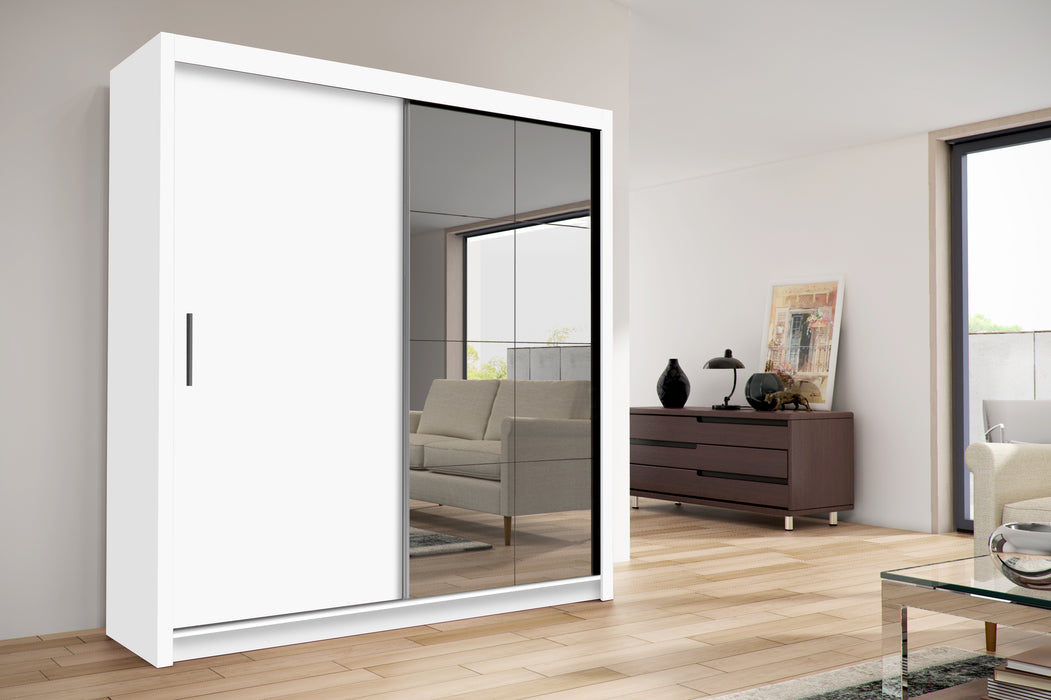 Sleek Sliding Door Mirrored Wardrobe | Peso | Wood Closet | Gray, Black, Venge, White