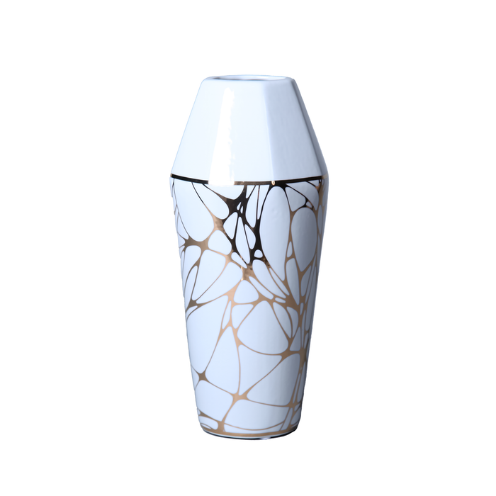White Ceramic Vase with Gold Accent