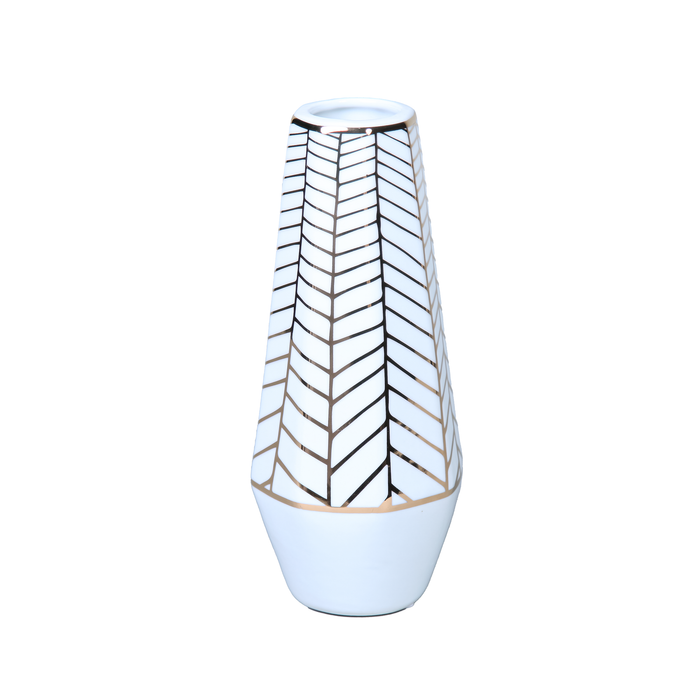 White Ceramic Vase with Gold Accent