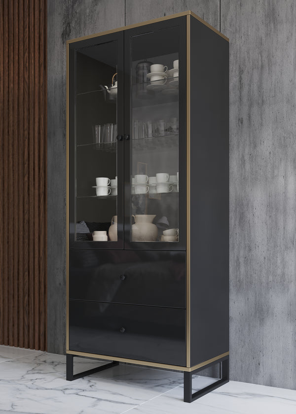 Gloss Modern Large China Cabinet in White & Black 73" High