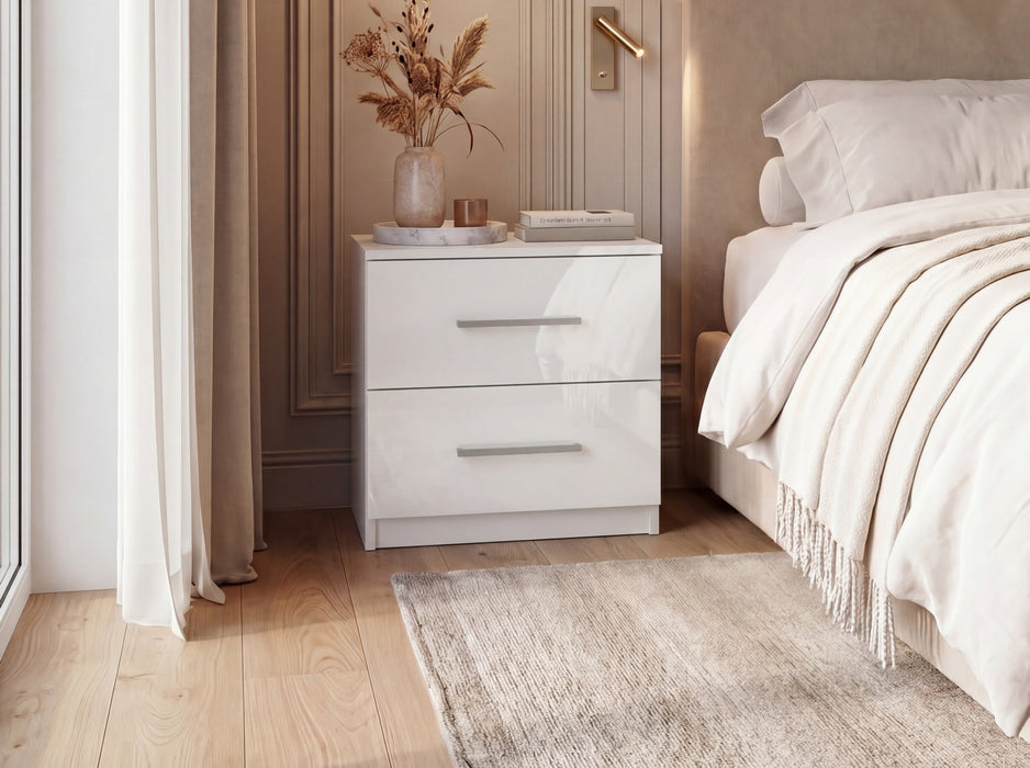 Melbourne White 2-Drawer Nightstand | Glossy Front