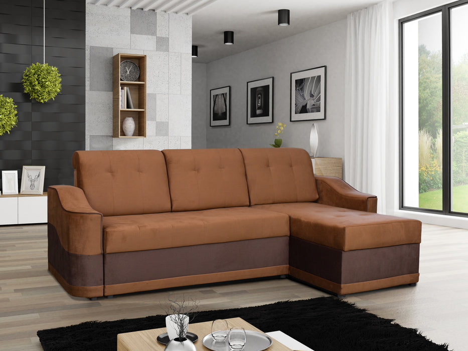 Nemo Universal Sectional Sofa with Hidden Storage and Convertible Sleeper; Brown & Gray