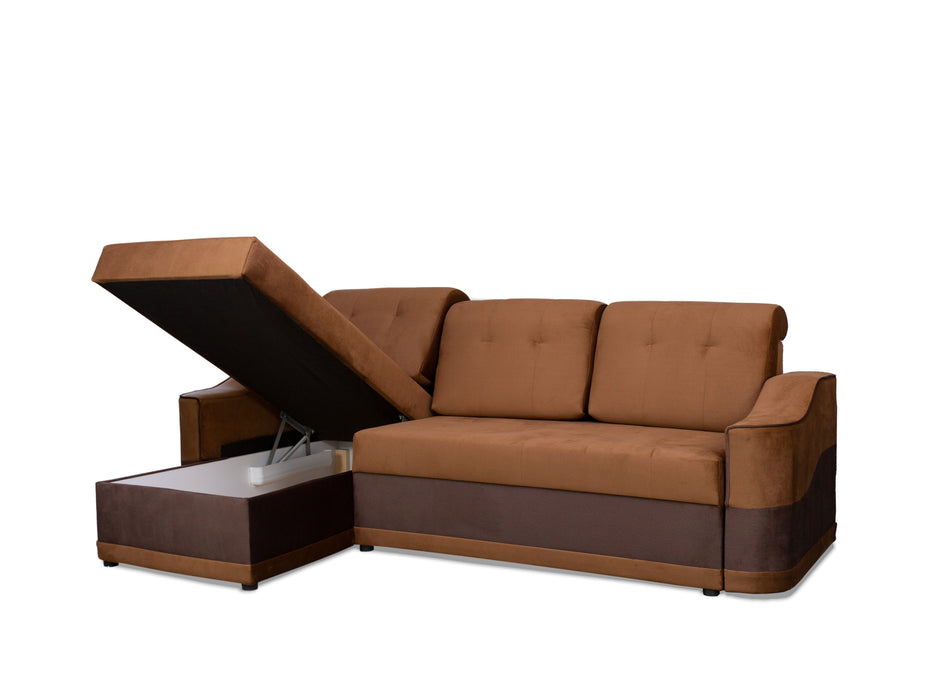 Nemo Universal Sectional Sofa with Hidden Storage and Convertible Sleeper; Brown & Gray