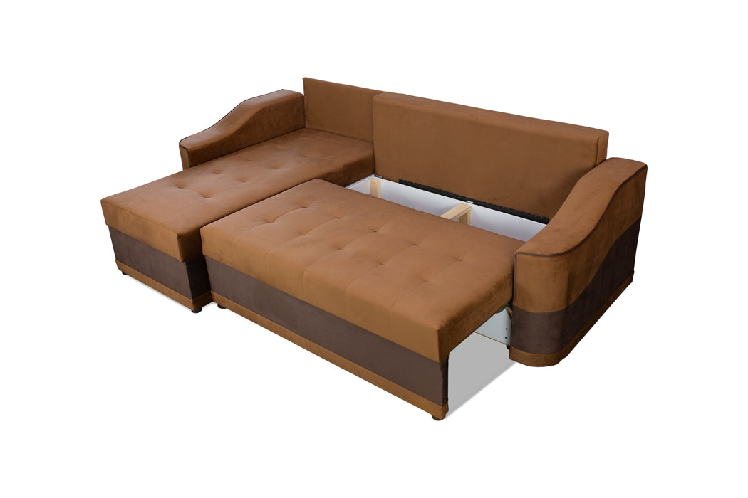 Nemo Universal Sectional Sofa with Hidden Storage and Convertible Sleeper; Brown & Gray