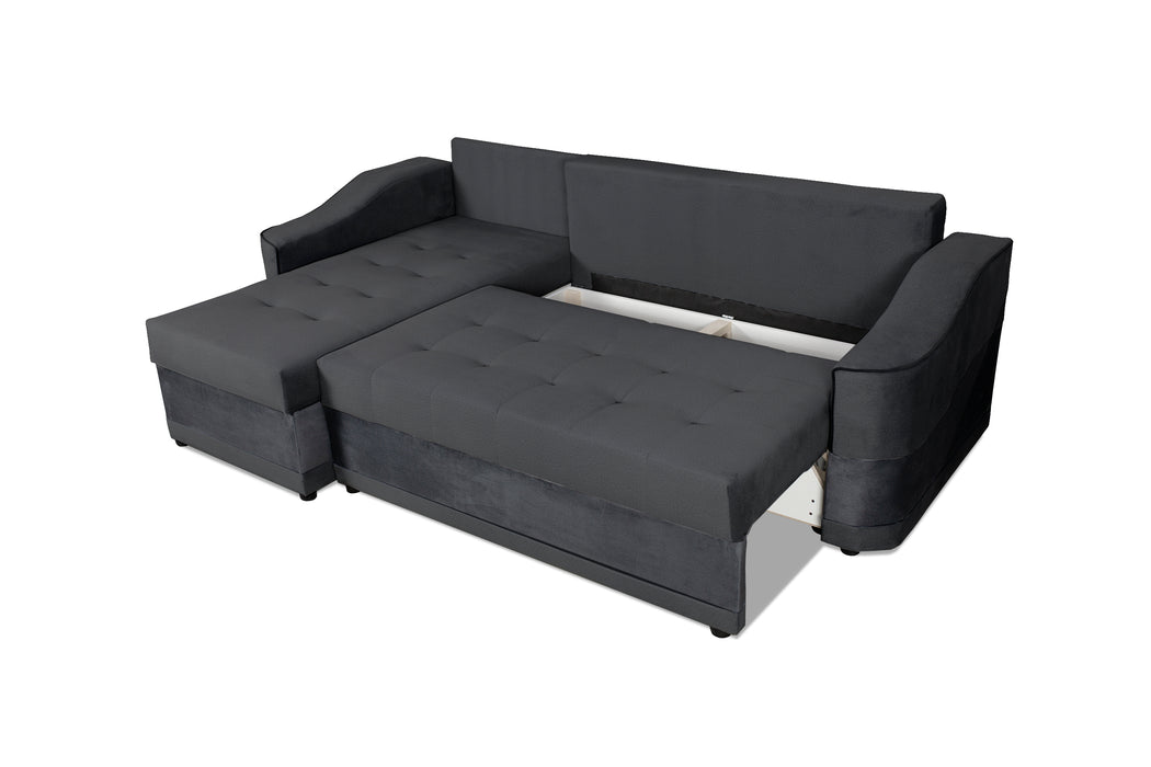 Nemo Universal Sectional Sofa with Hidden Storage and Convertible Sleeper; Brown & Gray