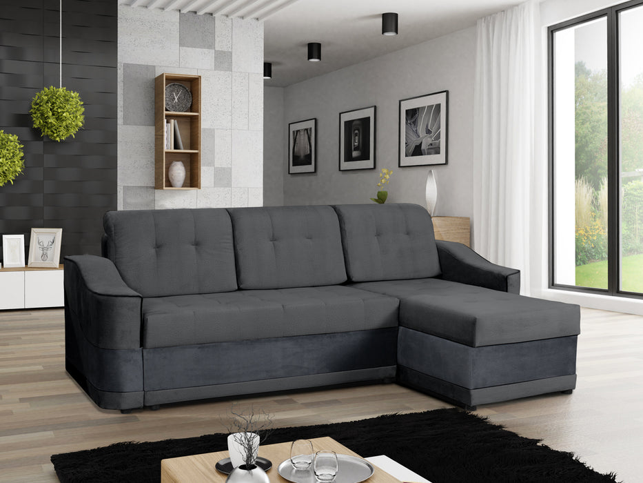 Nemo Universal Sectional Sofa with Hidden Storage and Convertible Sleeper; Brown & Gray