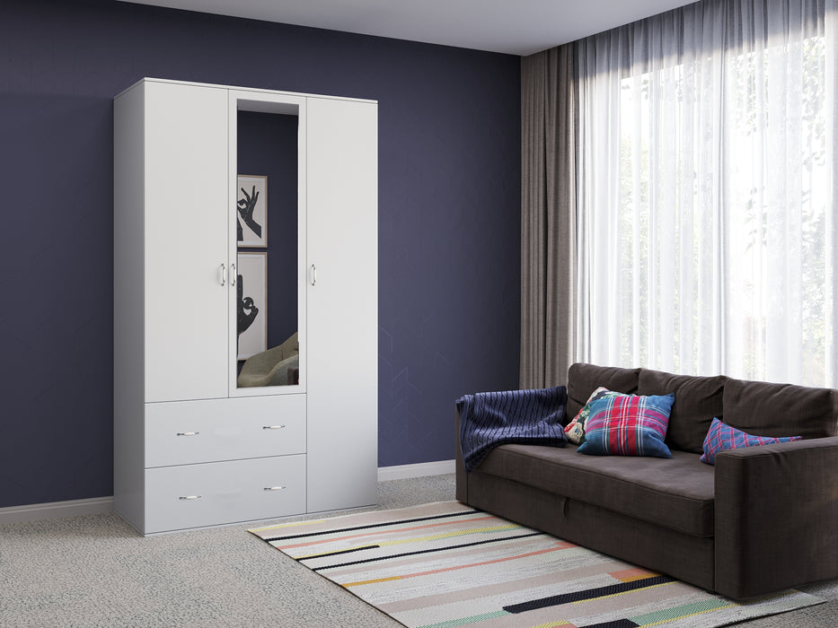 Orlando 3-Door, 2,3 or 4 Drawer Wardrobe with Mirror Armoire in Gray, Black, Wenge, White Colors