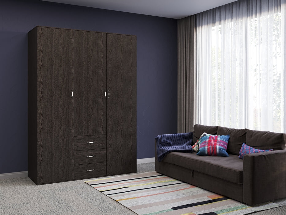 Orlando 3-Door, 2,3 or 4 Drawer Wardrobe with Mirror Armoire in Gray, Black, Wenge, White Colors
