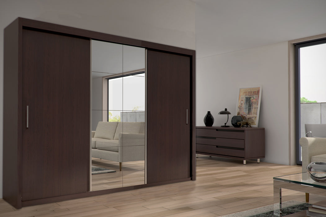 Sleek Sliding Door Mirrored Wardrobe | Peso | Wood Closet | Gray, Black, Venge, White