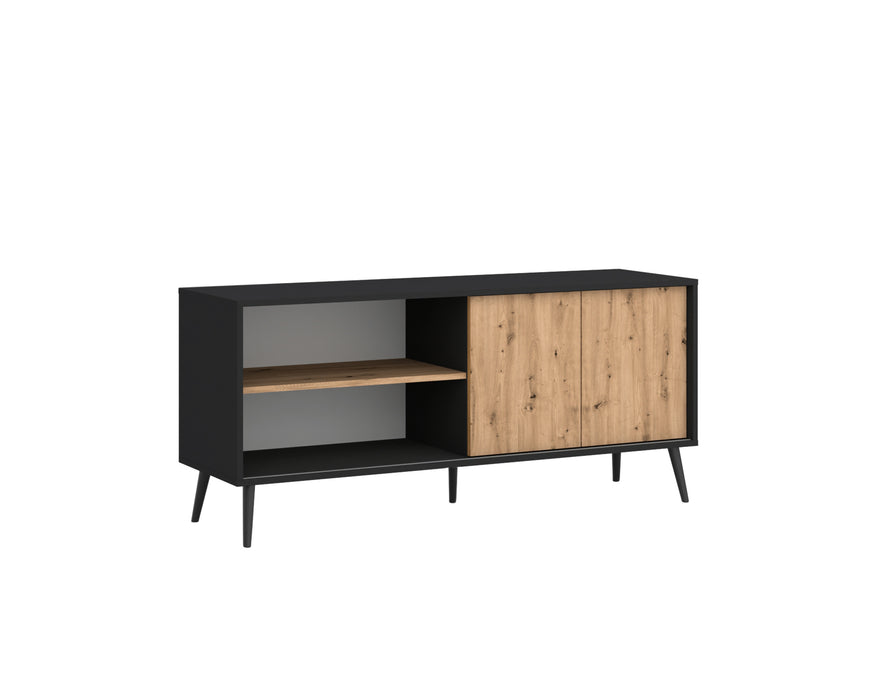 Up to 60" TV Stand | Retro Modern | Oak & Black | "Toronto" | TV Stand with Concealed Storage