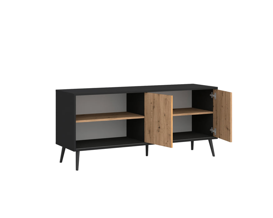 Up to 60" TV Stand | Retro Modern | Oak & Black | "Toronto" | TV Stand with Concealed Storage