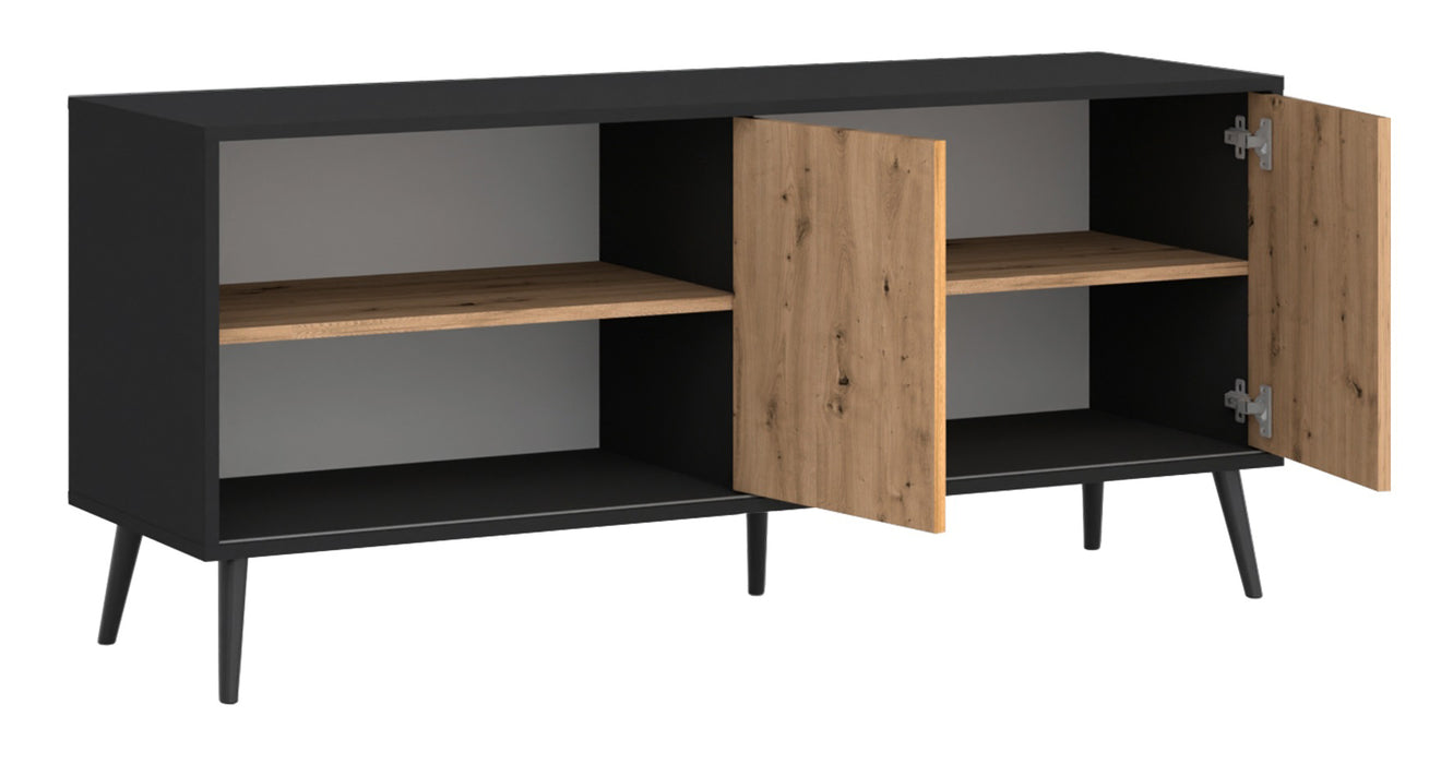Up to 60" TV Stand | Retro Modern | Oak & Black | "Toronto" | TV Stand with Concealed Storage