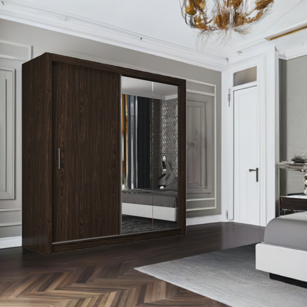 Sleek Sliding Door Mirrored Wardrobe | Peso | Wood Closet | Gray, Black, Venge, White