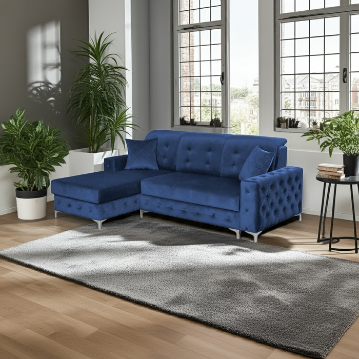 Verso 93" Tufted L-Shape Sectional Sofa with Storage and Style in Blue or Gray