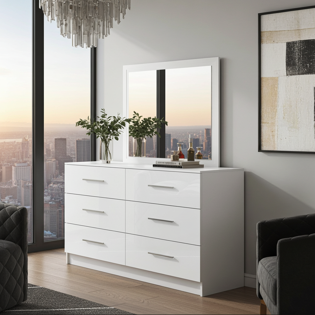 white dresser glossy Melbourne White 6-Drawer Dresser
