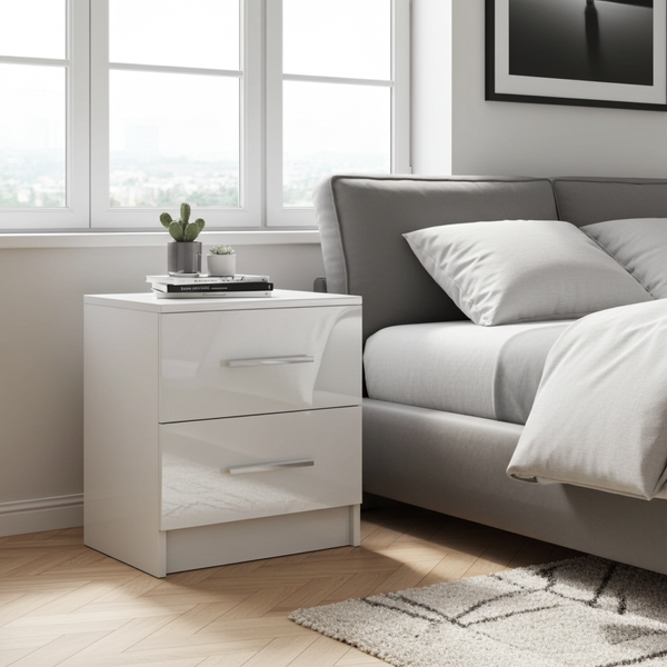 Melbourne White 2-Drawer Nightstand | Glossy Front