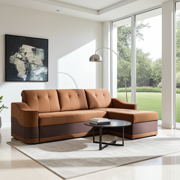 Nemo Universal Sectional Sofa with Hidden Storage and Convertible Sleeper; Brown & Gray