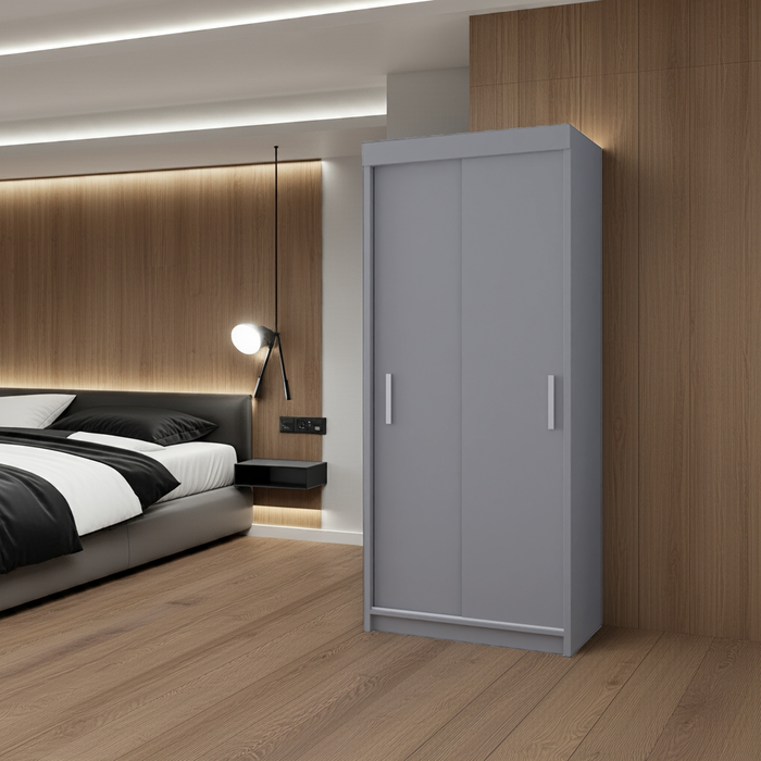 Simple Closet 36" Sliding Door Armoire with Shoe Shelf in Gray, Black, Wenge, White Colors