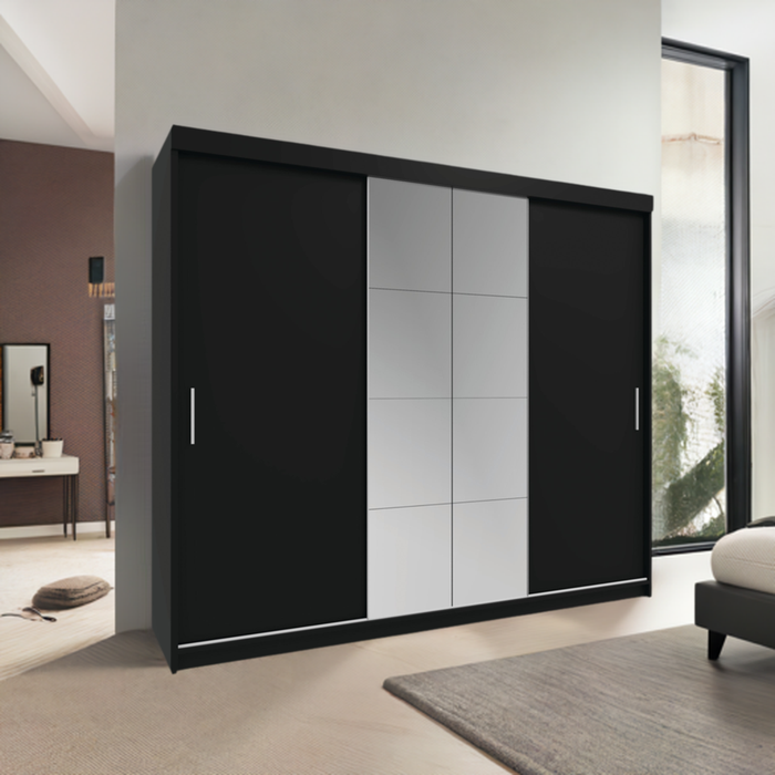 Sleek Sliding Door Mirrored Wardrobe | Peso | Wood Closet | Gray, Black, Venge, White