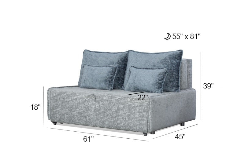 Sara 61" Sleeper Sofa Bed – Compact Grey Loveseat Futon with 55" x 81" Sleep Surface