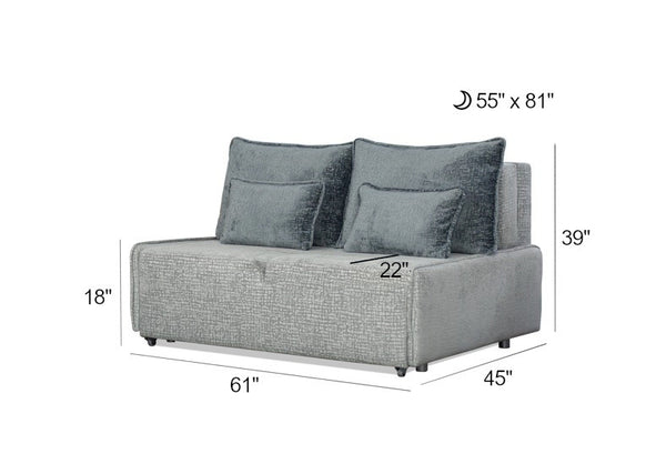 Sara 61" Sleeper Sofa Bed – Compact Grey Loveseat Futon with 55" x 81" Sleep Surface