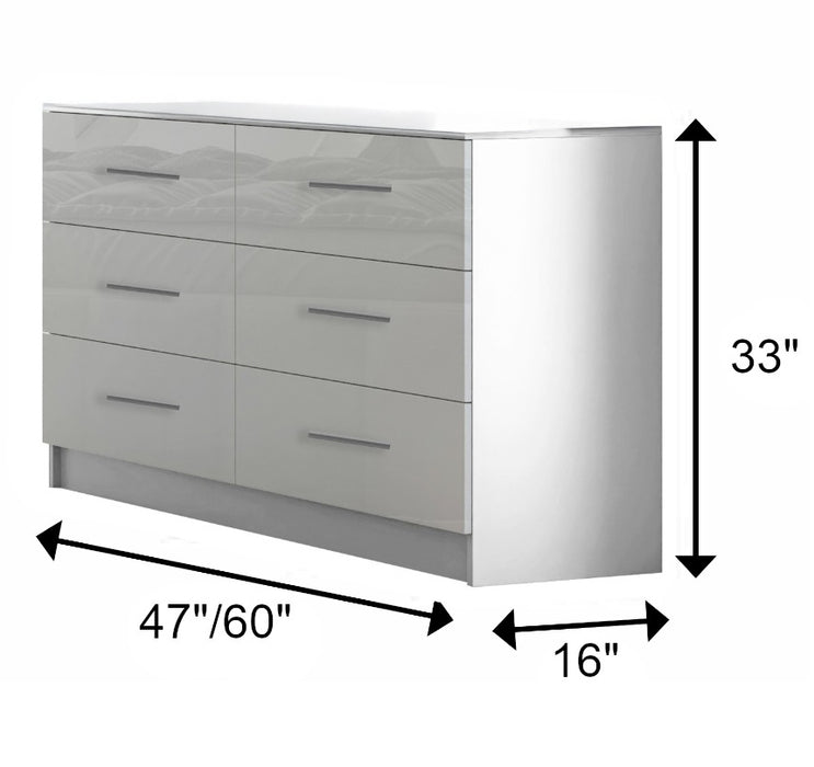 Melbourne White 6-Drawer Dresser | Glossy Front (47”/60”)