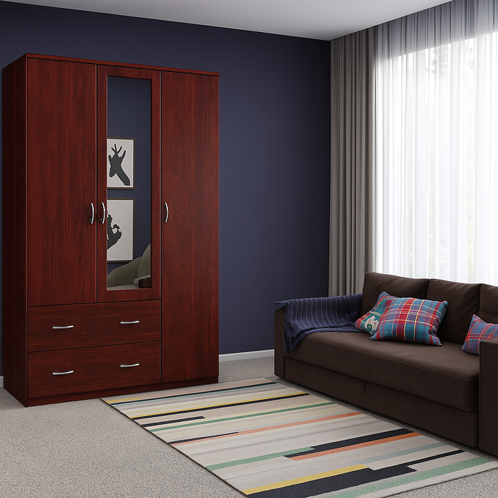 Orlando 3-Door, 2,3 or 4 Drawer Wardrobe with Mirror Armoire in Gray, Black, Wenge, White Colors