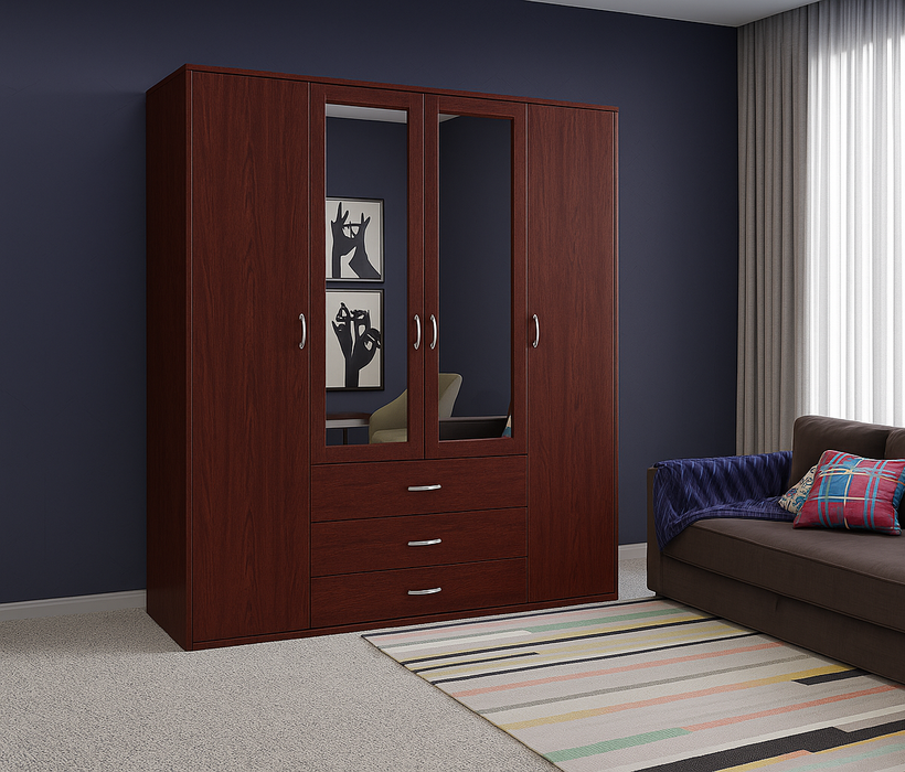 Orlando 3-Door, 2,3 or 4 Drawer Wardrobe with Mirror Armoire in Gray, Black, Wenge, White Colors