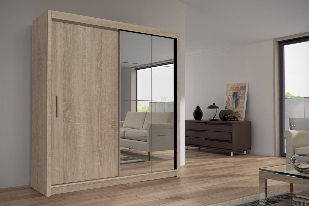 Sleek Sliding Door Mirrored Wardrobe | Peso | Wood Closet | Gray, Black, Venge, White