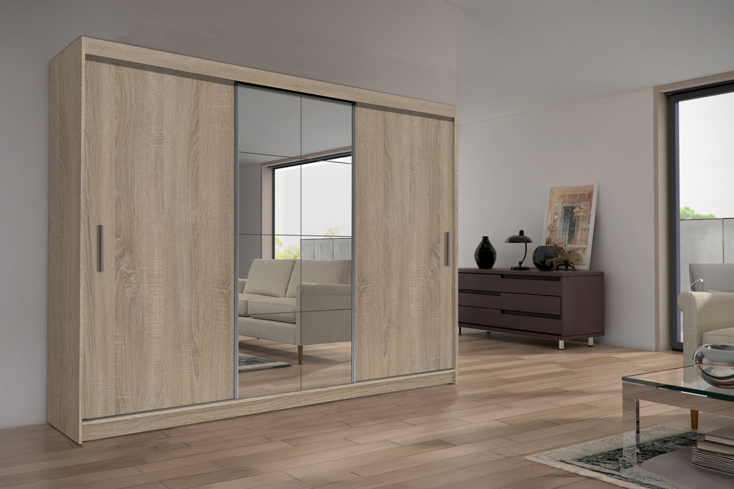 Sleek Sliding Door Mirrored Wardrobe | Peso | Wood Closet | Gray, Black, Venge, White